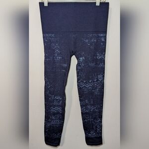 M Rena High Rise Tummy Control Leggings Navy Blue Patterned Gym Women's Size M/L